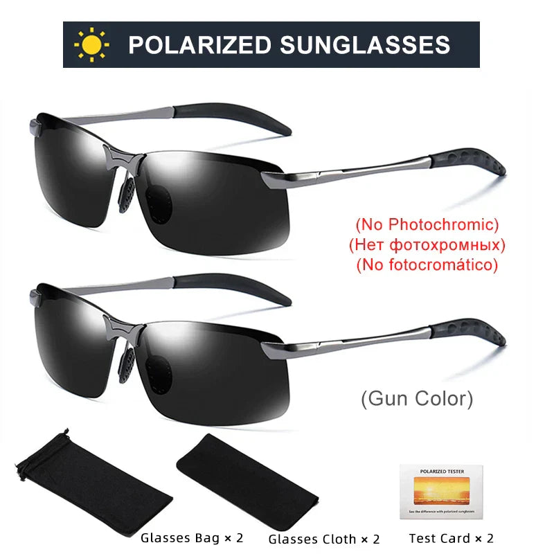 2PCS Photochromic Sunglasses Men Driving Chameleon Glasses Polarized