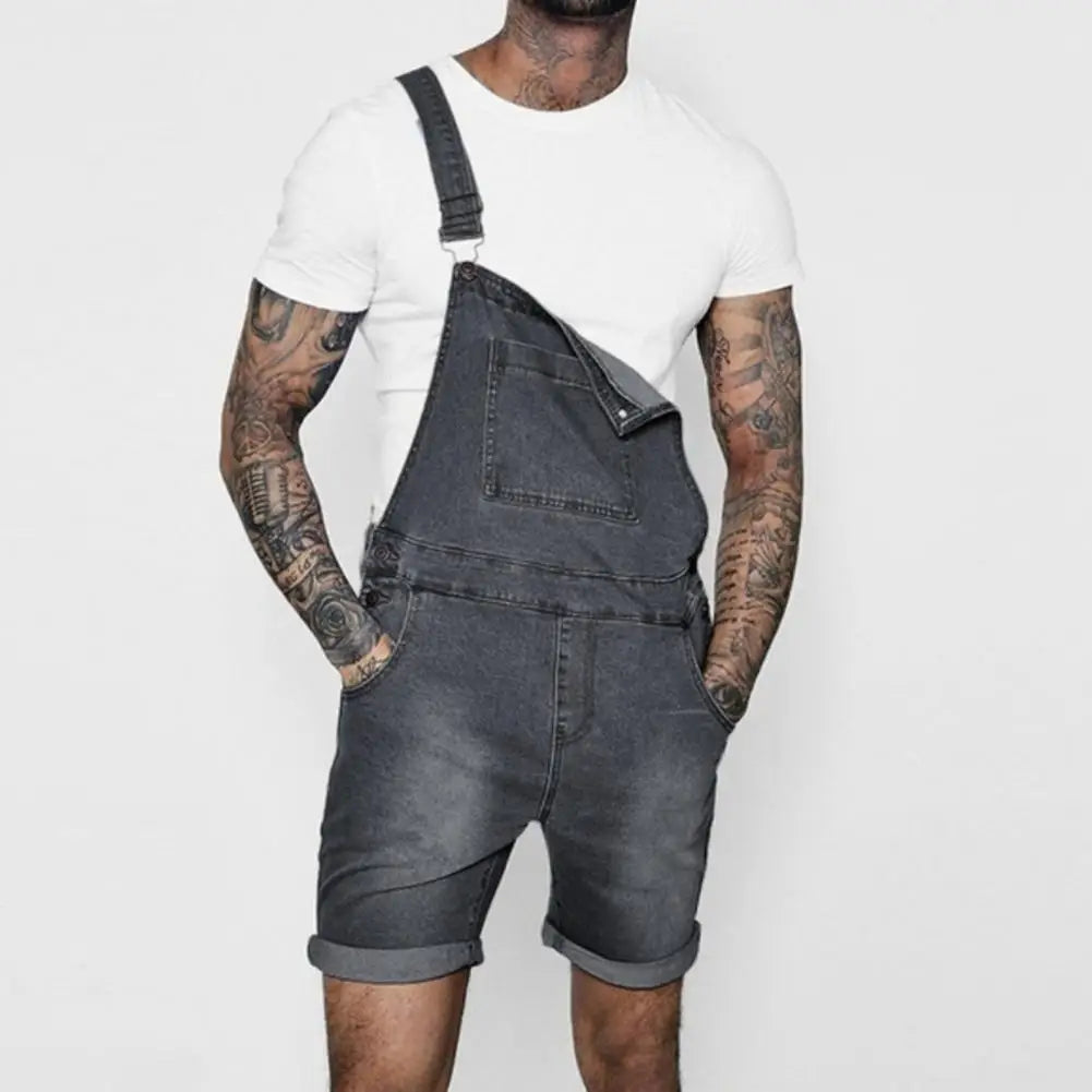 Pink Denim Overall Shorts for Men Fashion Hip
