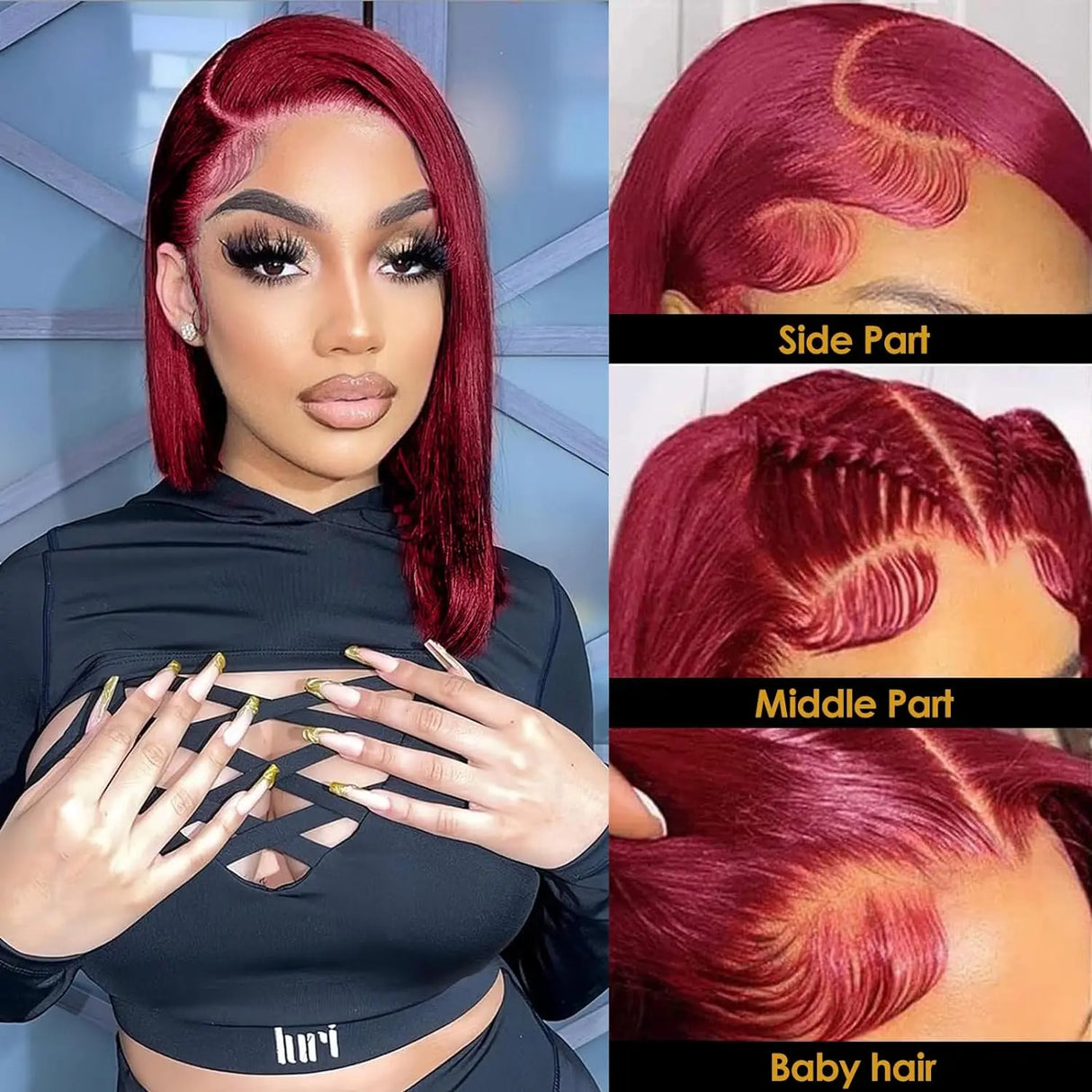 99J Straight Bob Wigs Lace Front Human Hair