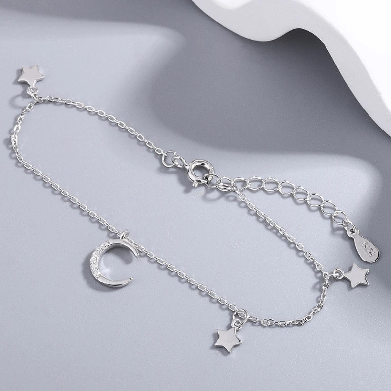 ANENJERY Zircon Moon Star Pendant Chain Bracelets for