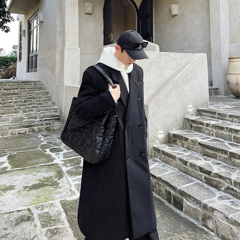 IEFB Men Woolen Coat Autumn Winter Korean Fashion