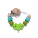 Baby Pentagram Silicone Beads Pacifier Chain Wooden Teether