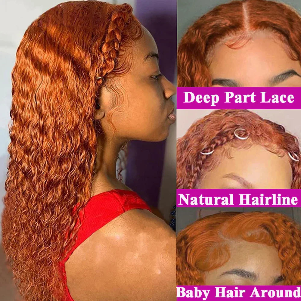 12-34 Inch Ginger Orange 13x6 Curly Lace Front