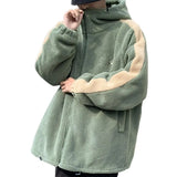 2023 Men Winter Sherpa Jacket Contrast Color Patchwork