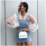 Lantern Sleeve Shirt Bubble Sleeve Perspective Mesh Mask