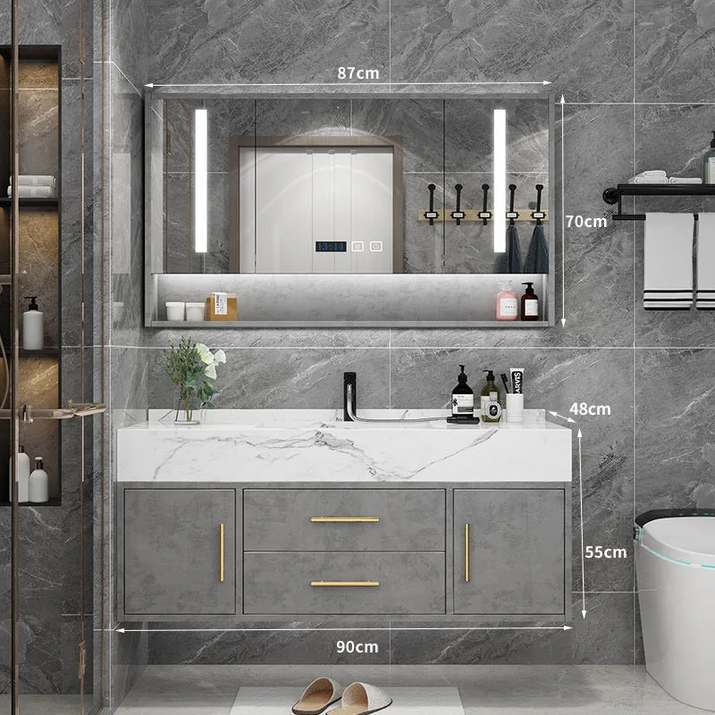 Marble Bathroom Cabinet Combination Solid Wood Intelligent Simple