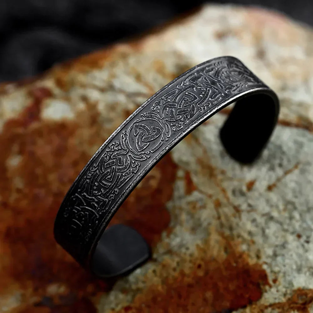 Black Stainless Steel Viking Rune Bracelets For Men