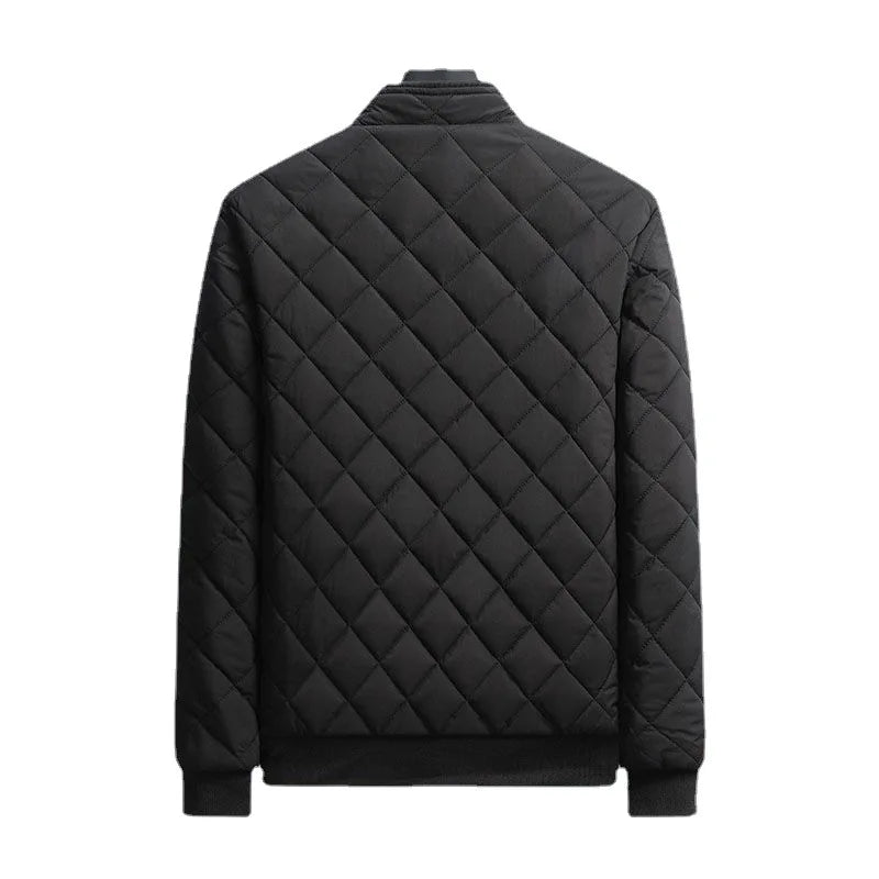 Autumn Winter Bomber Jacket Men Diamond Pattern Fleece