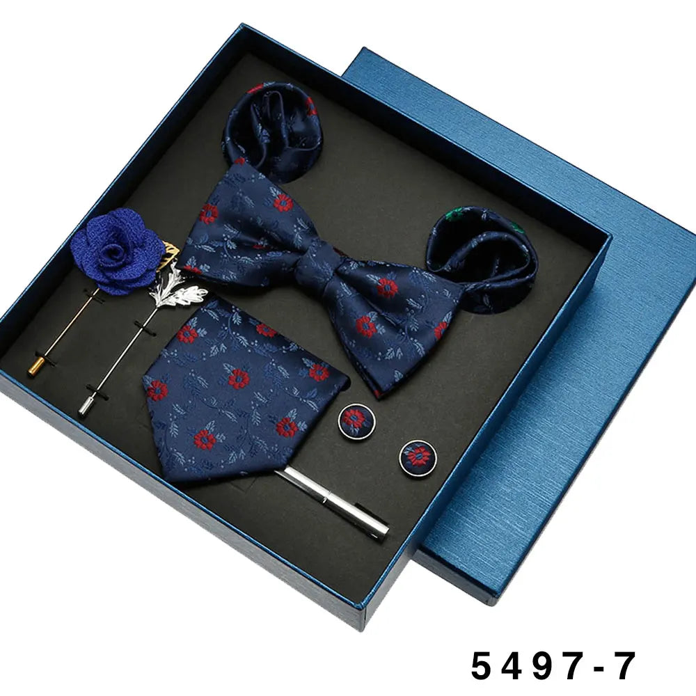 Black Mens Neck Tie Gift Set Bowtie Pocket