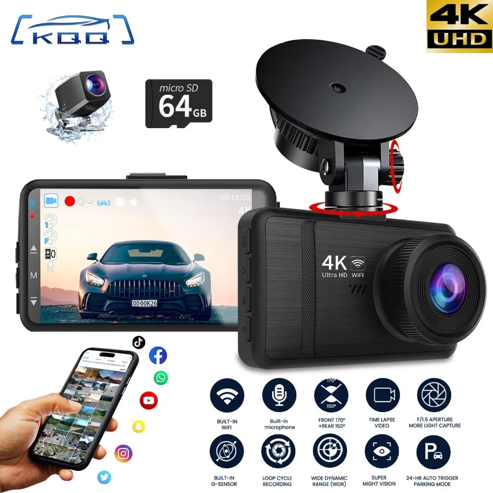 KQQ 4K Dash Camera for Car Ront and