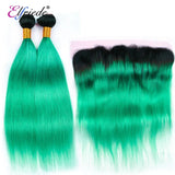 Elfriede 1BLight Green Straight Ombre Colored Hair Bundles