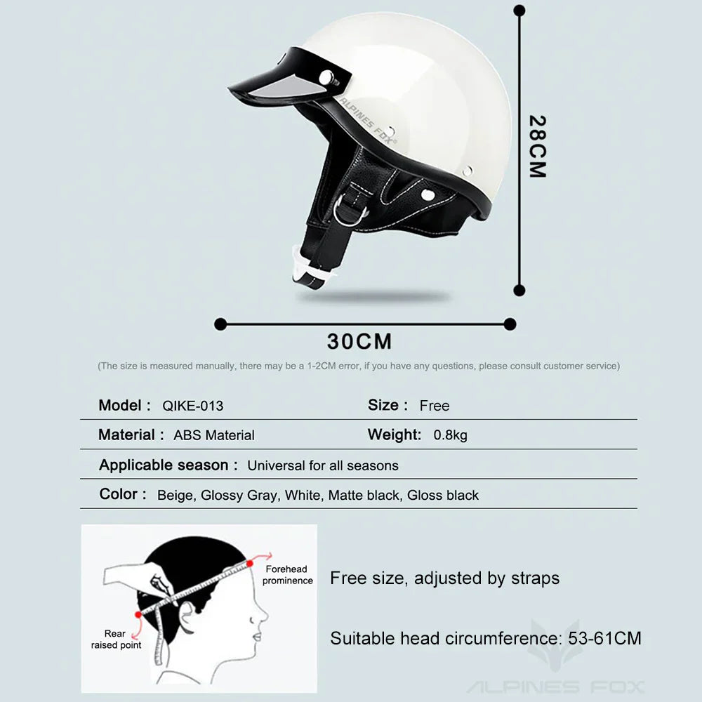Retro Half Face Motorcycle Helmet Vintage Motorbike Helmets Men Women Unisex Scooter Summer Helmet White DOT Certified