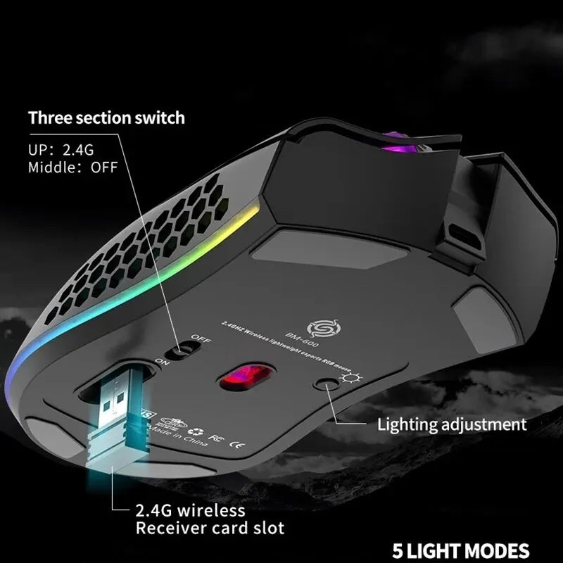 BM600 Rechargeable Gaming Mouse USB 2.4G Wireless RGB