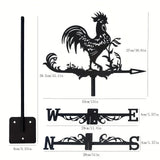1pc Rooster Cock Weathervane Silhouette Art Black Metal