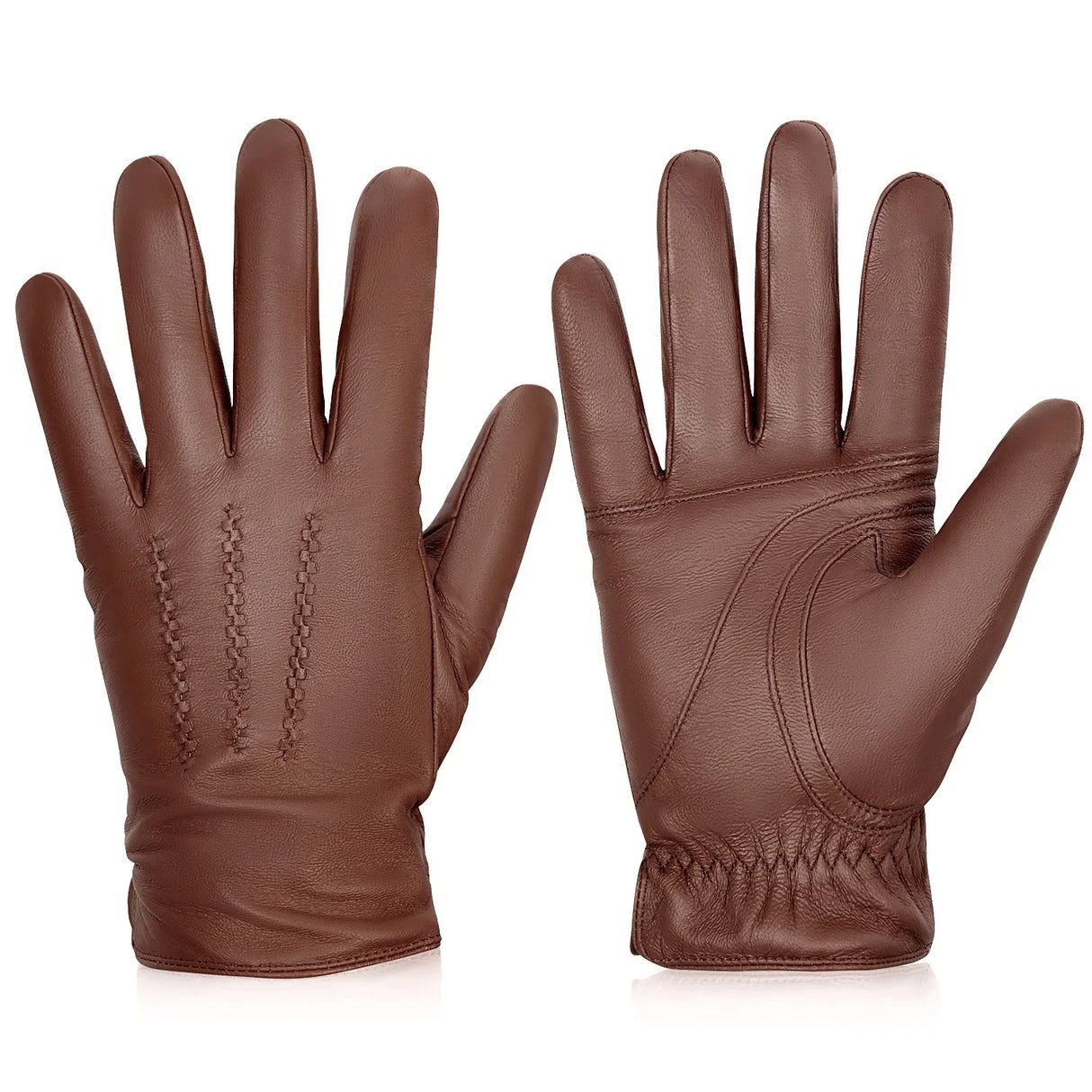 BISON DENIM Sheepskin Leather Gloves for Men Winter