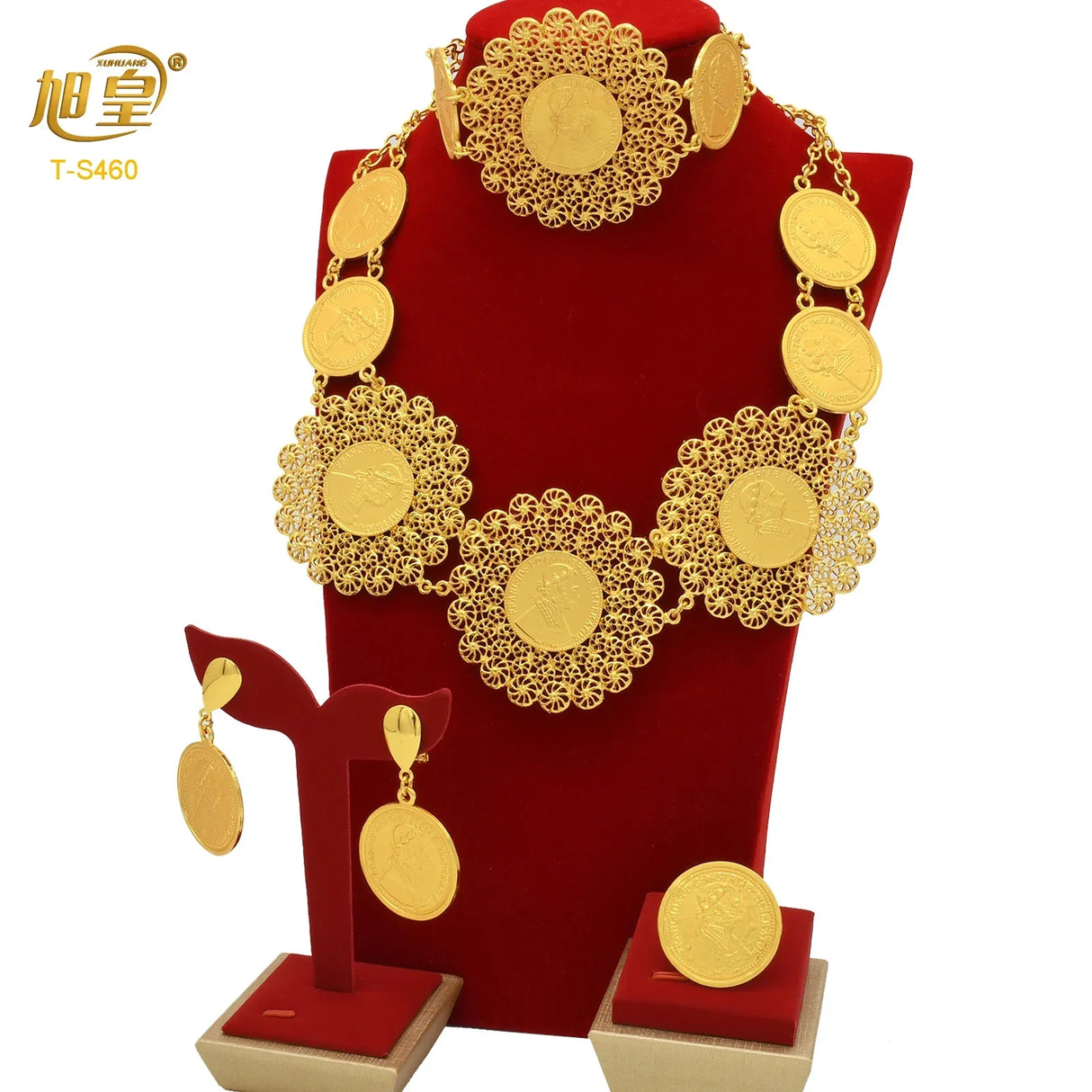 African 24K Gold Color Coins Necklace Bracelet Sets