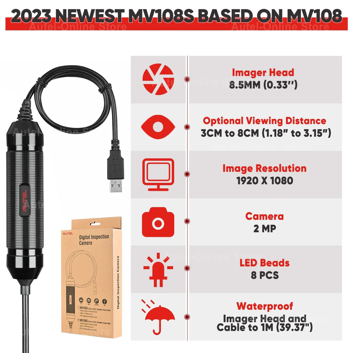 Autel MaxiVideo MV108S Camera MV108S Endoscope Inspection Tool