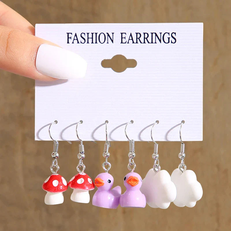 17KM Cartoon Frog Duck Earrings Set Animal Butterfly