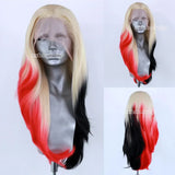Ombre Blonde to Half Red Black Wavy Synthetic