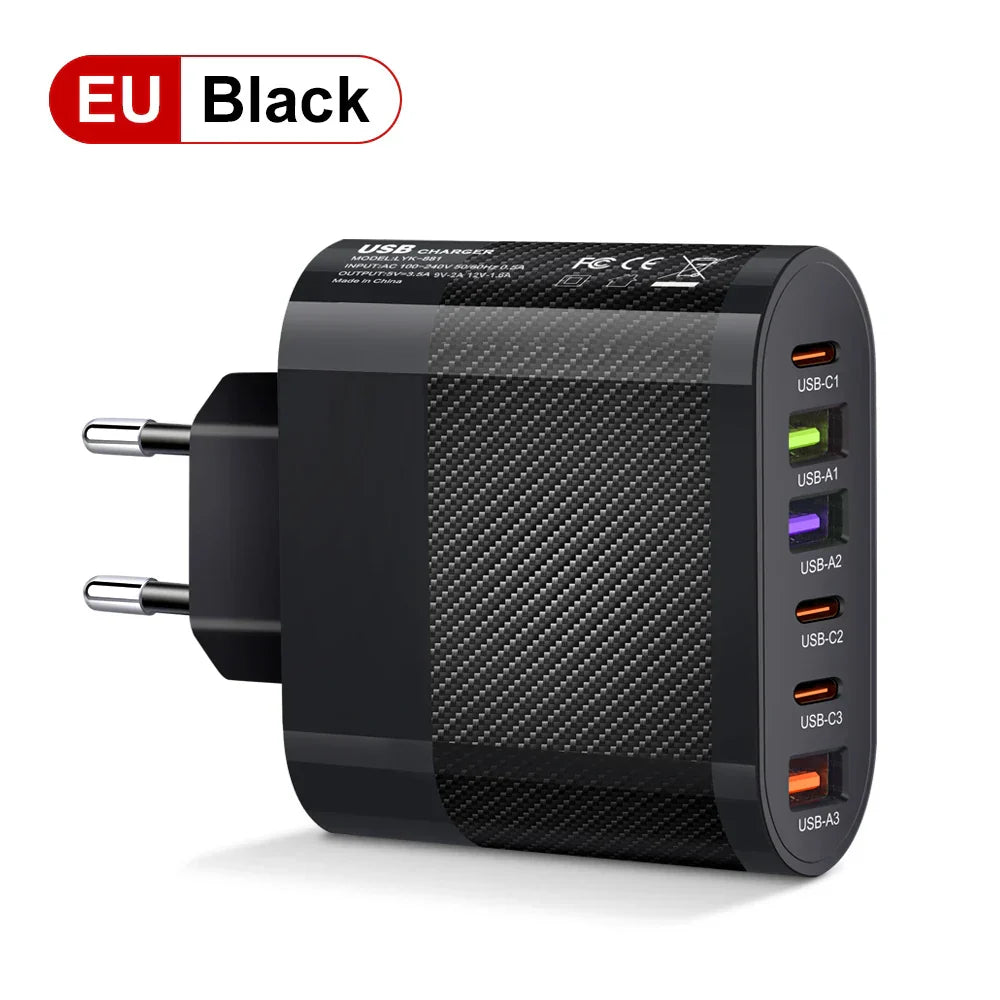 65W USB C Charger Multiple 6 Ports Type