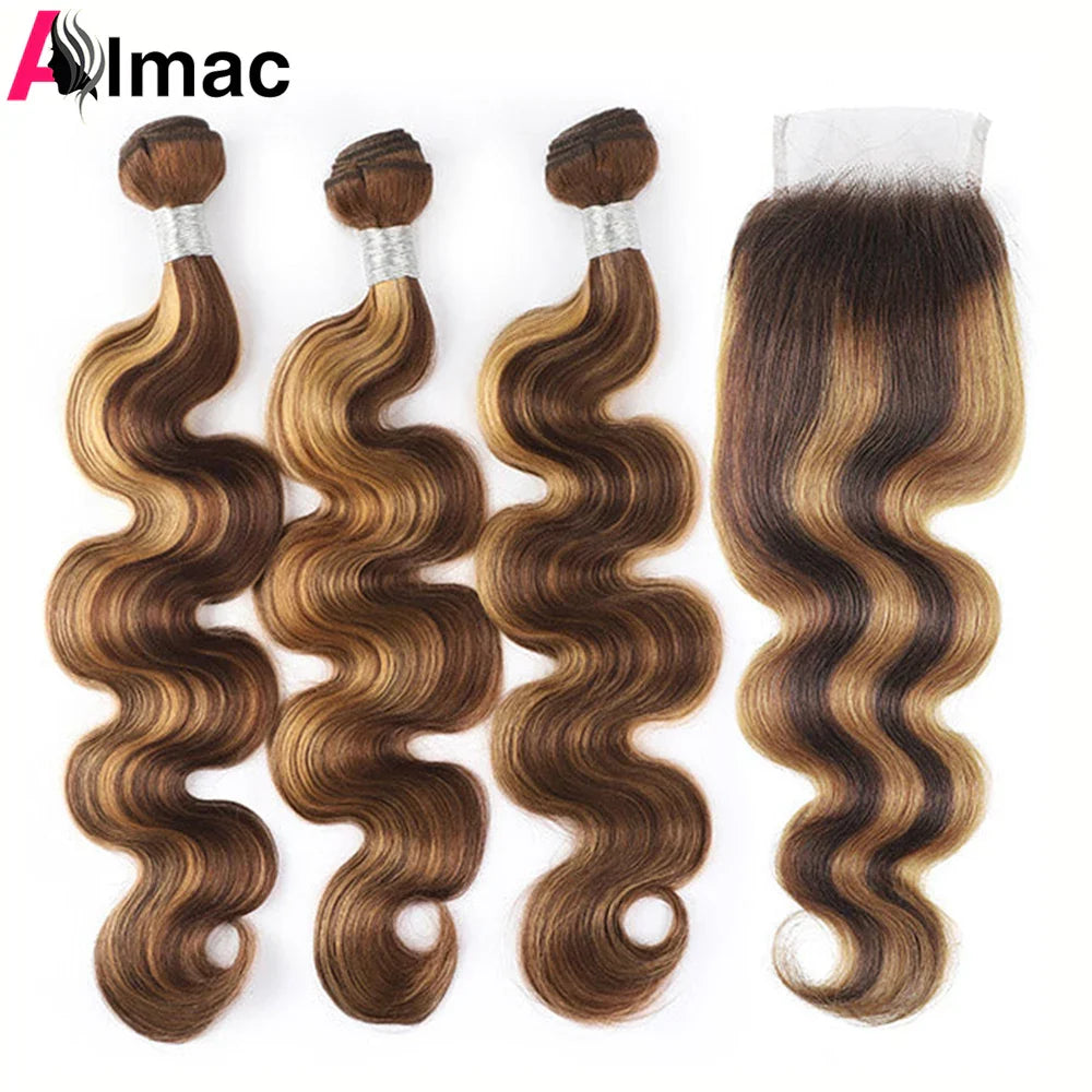 P4/27 Highlight Body Wave 3/4 Human Hair Bundles