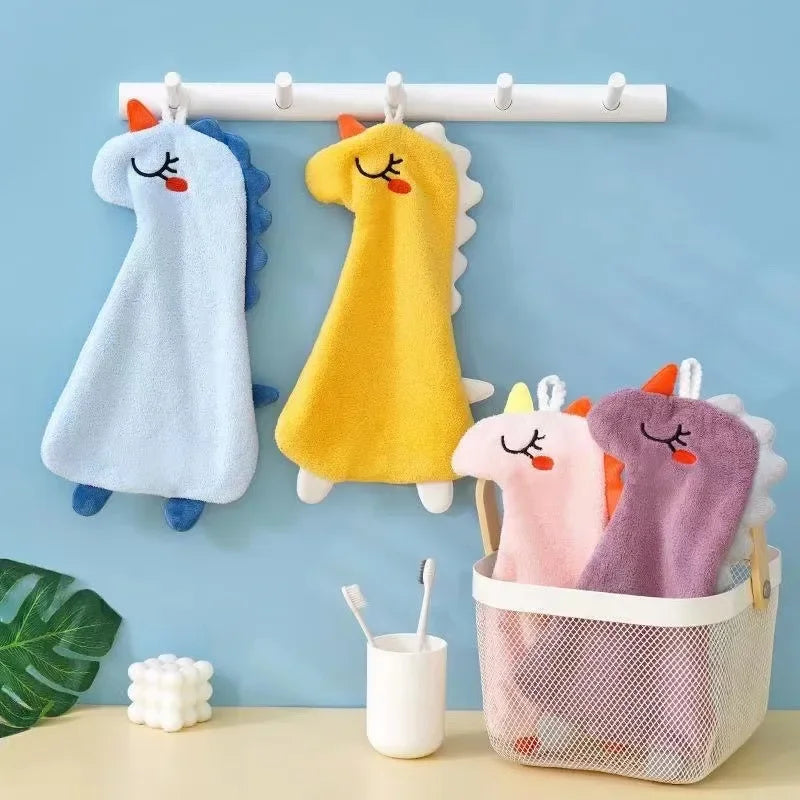 Coral Fleece Hangable Thicken Towel Cartoon Dinosaur Towel