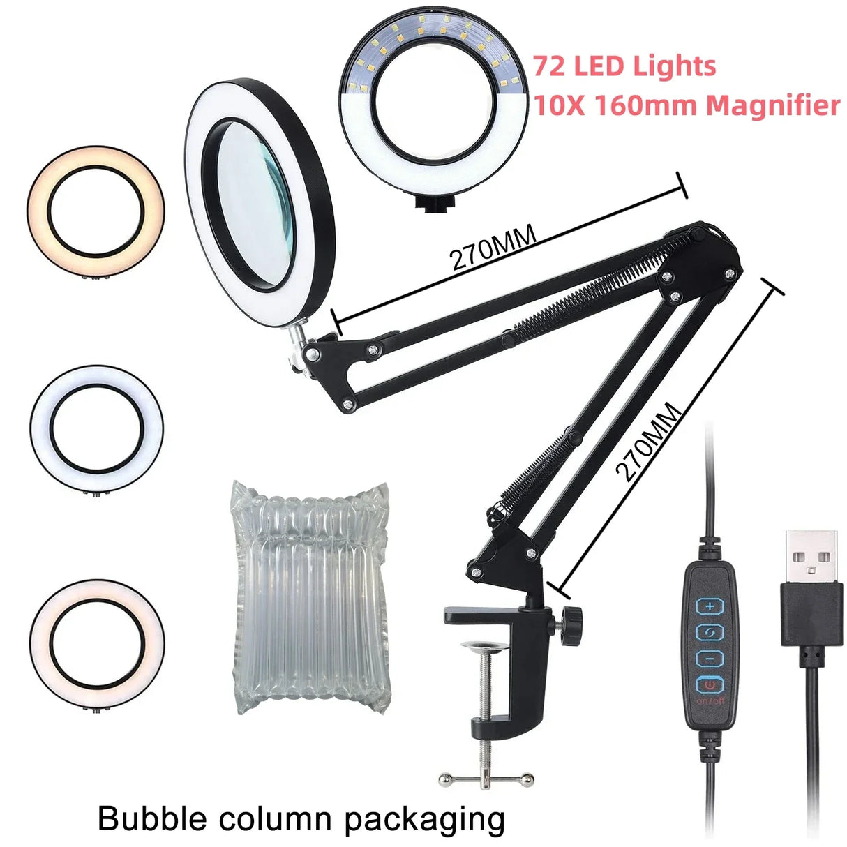 72LED 10X NEW Illuminated Magnifier USB 3 Colors