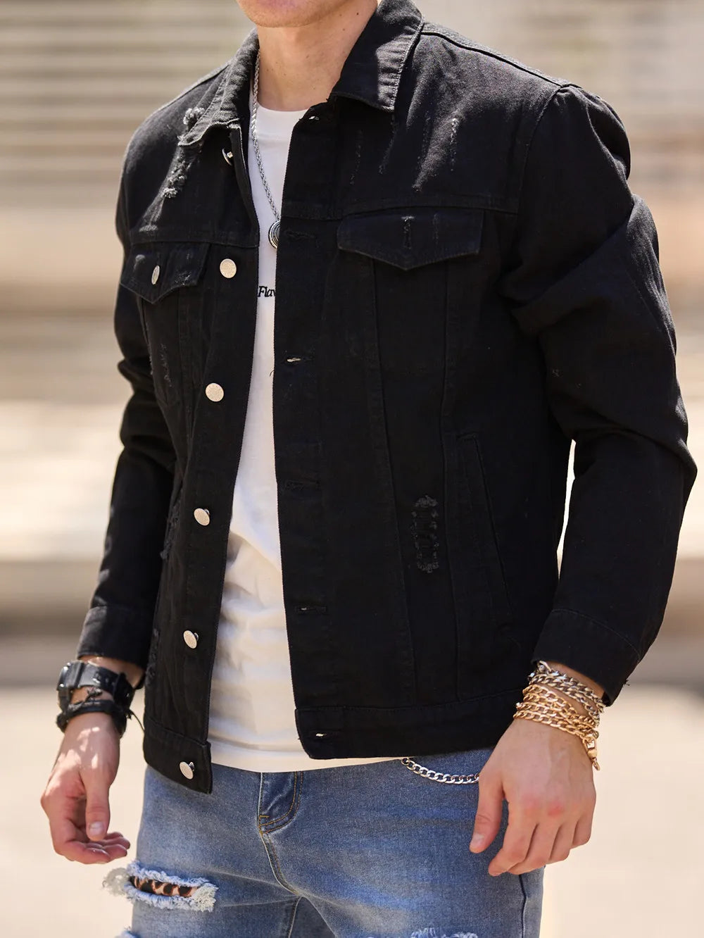 2023 Men Streetwear Fashion Slim Denim Jacket High