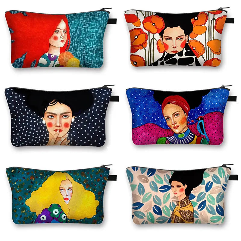 Fashion Lady Painting Print Cosmetic Bag Woman Portable Travel Makeup Storage Bags Afro Girl Cosmetic Case Lipstick Holder Bag