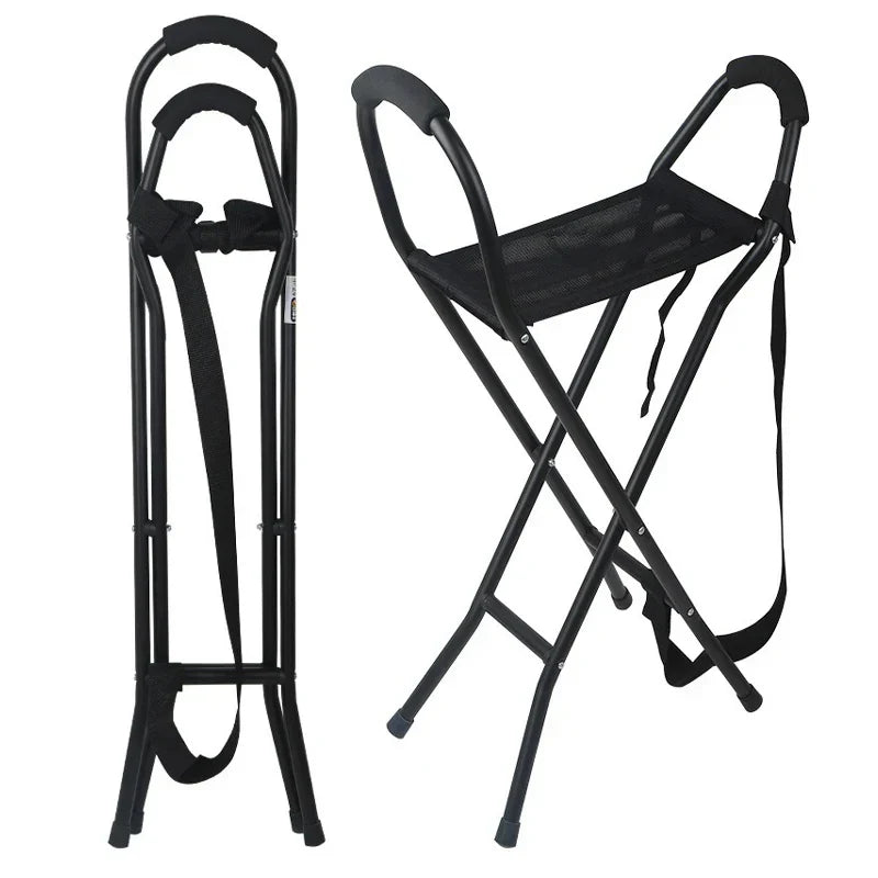 Foldable Elderly Crutch Seat Stool Lightweight Aluminum Alloy