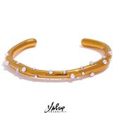 Yhpup Elegant Imitation Pearls Stainless Steel Gold Color