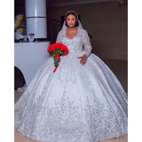 White Crystals Beaded Wedding Dresses African Bride Long