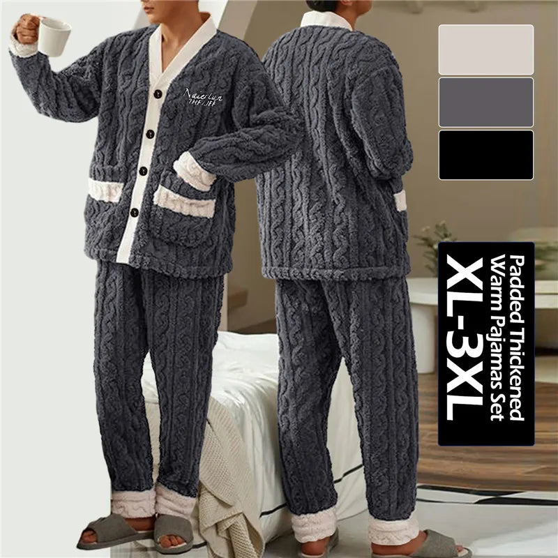 2024 New Men Winter Warm Flannel Pajamas Set