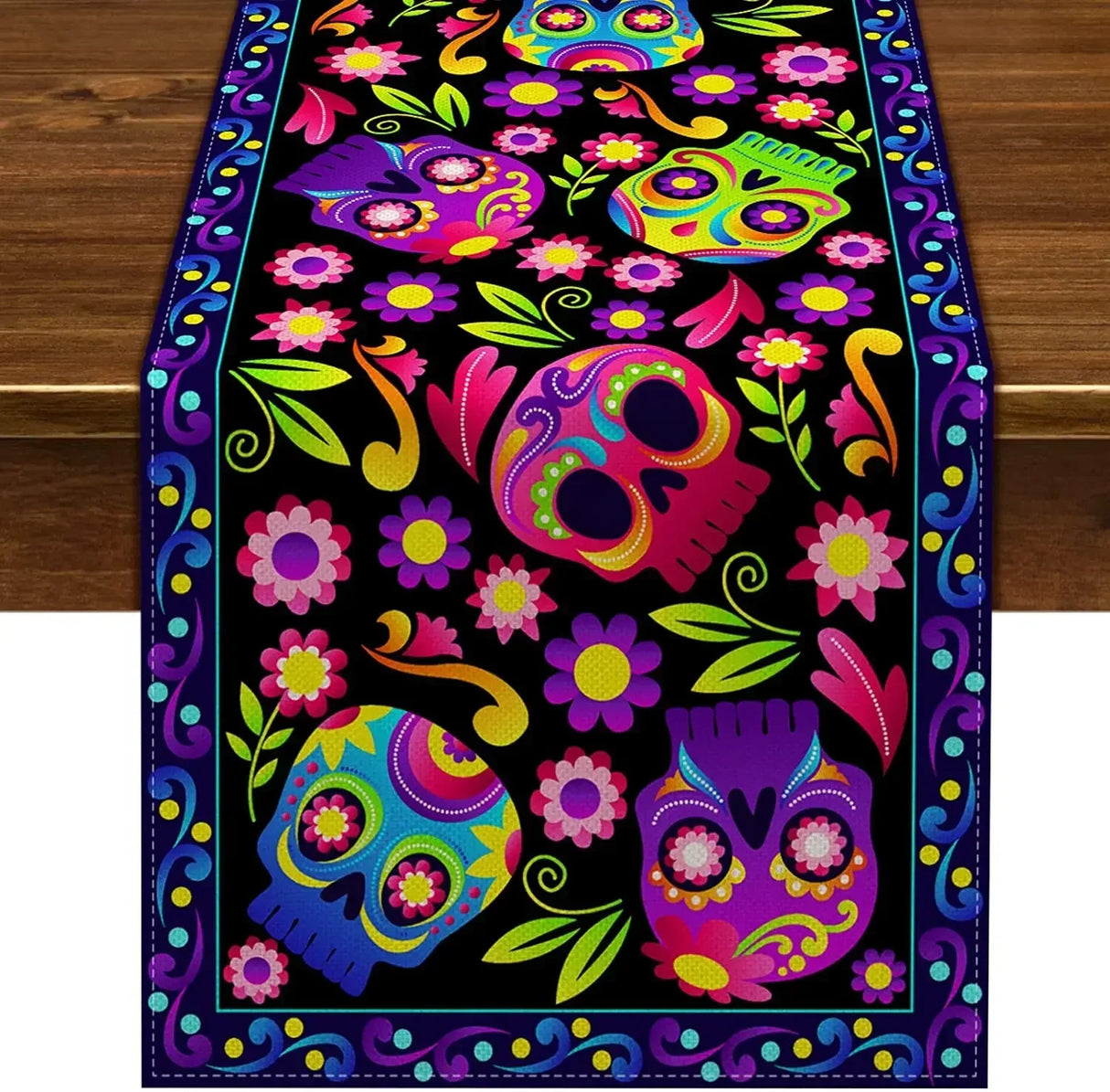 Mexican Day of The Dead Linen Table Runners