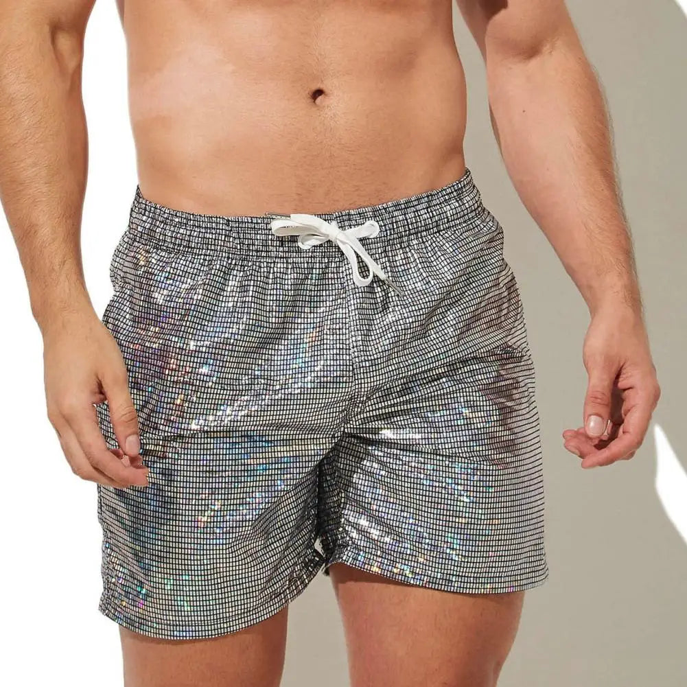 Shiny Drawstring Track Pants Print Beach Pants Sequin