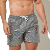 Shiny Drawstring Track Pants Print Beach Pants Sequin