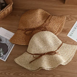 Beach Straw Women Foldable Bucket Simple Solid Color