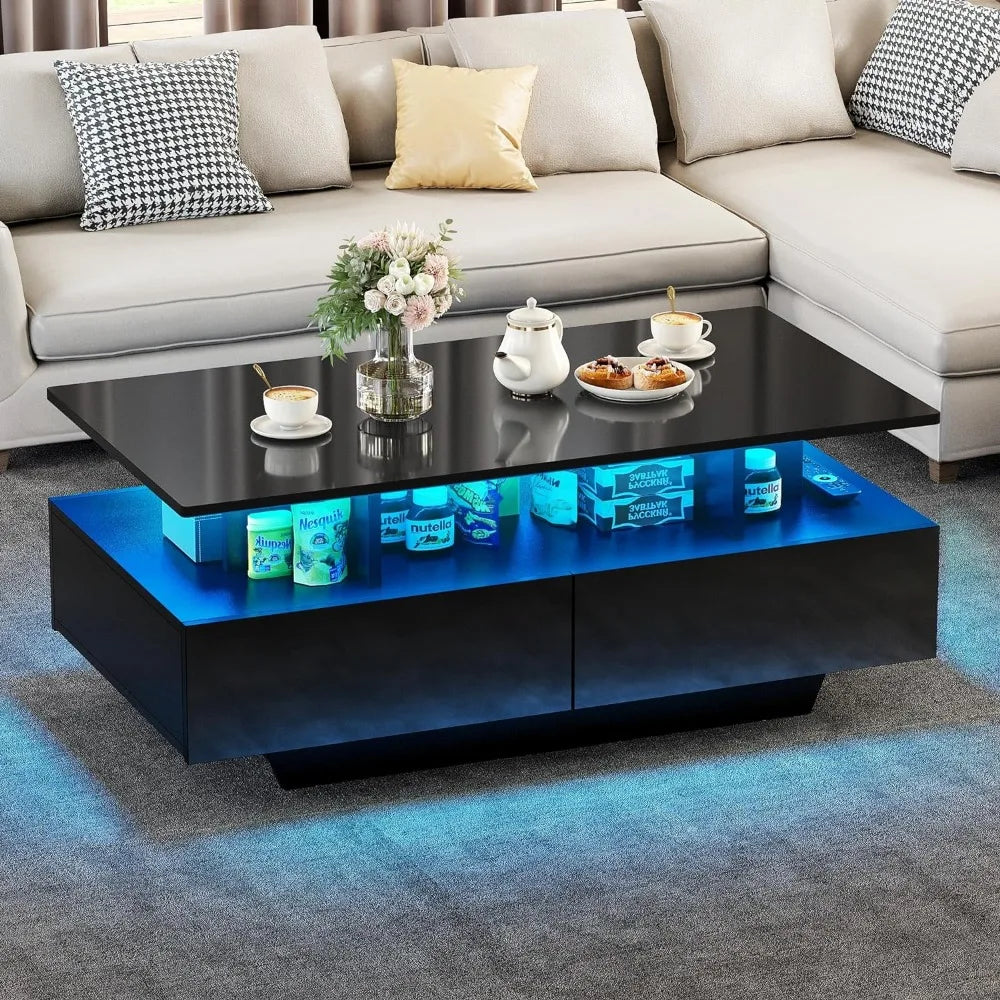 LED coffee table with storage, living room high