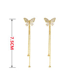 Butterfly Crystal Long Tassel Dangling Earrings For Women