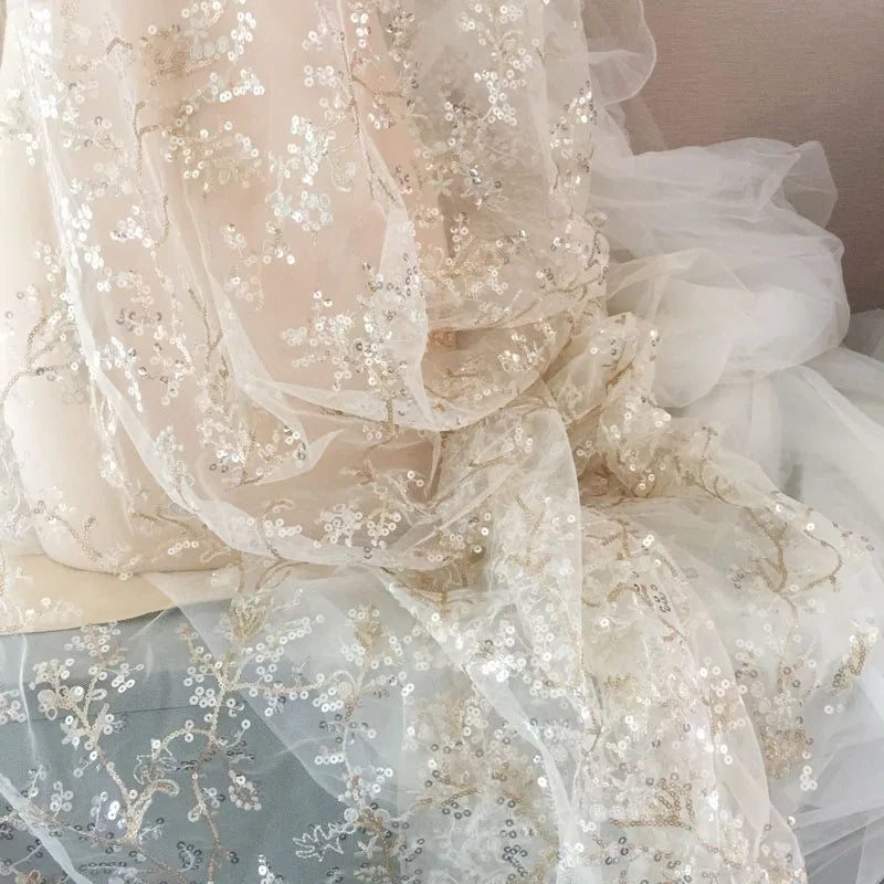 Gold Thread Embroidery Sequins Mesh Lace Party Dresses