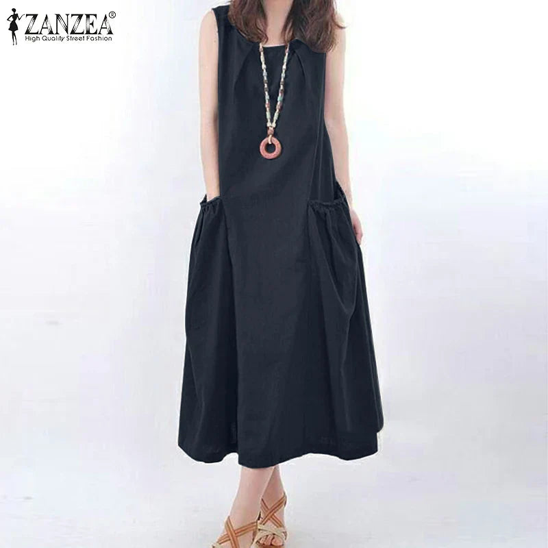 ZANZEA Summer Sleeveless Maxi Dress Women Fashion Work