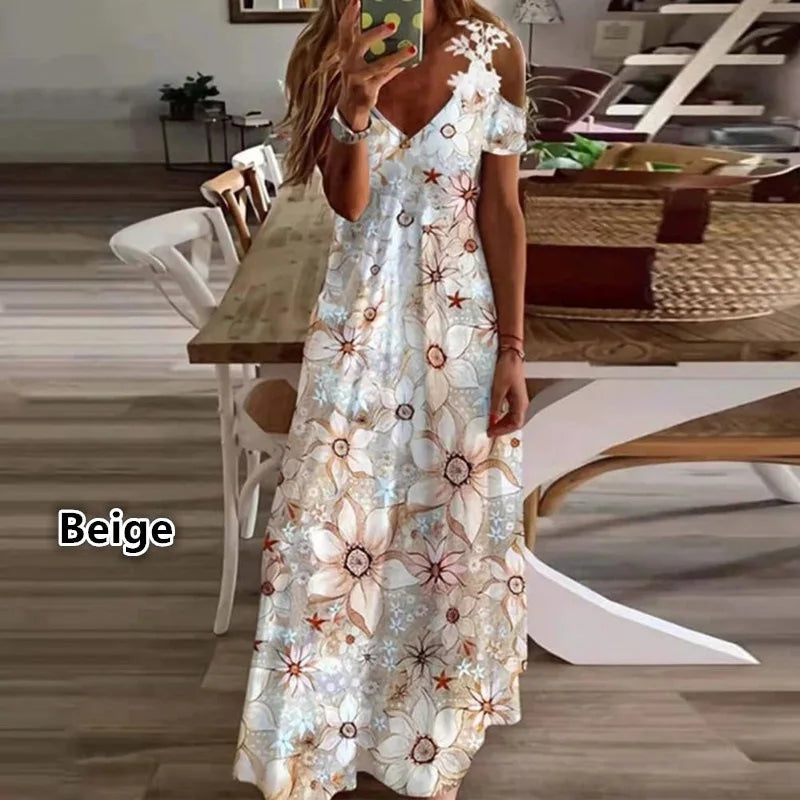 Plus Size Women Floral Print Maxi Dress Boho