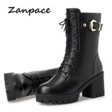 2023 Winter Leather Women Winter Boots Thick Wool