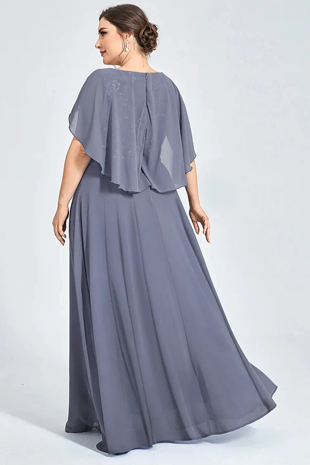 Plus Size Chiffon Sequin Cape Tunic Maxi Dress