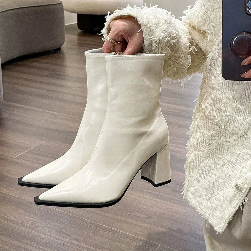 Winter Designer Ankle Boots Fashion Back Zippers Pointed