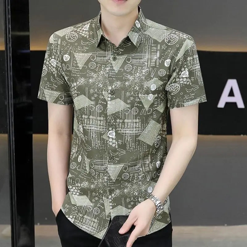 Summer Shirts for Men Turn-down Collar Business Short