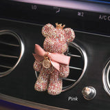 Cartoon Diamond Crystal Bow Bear Car Pendant Mirror
