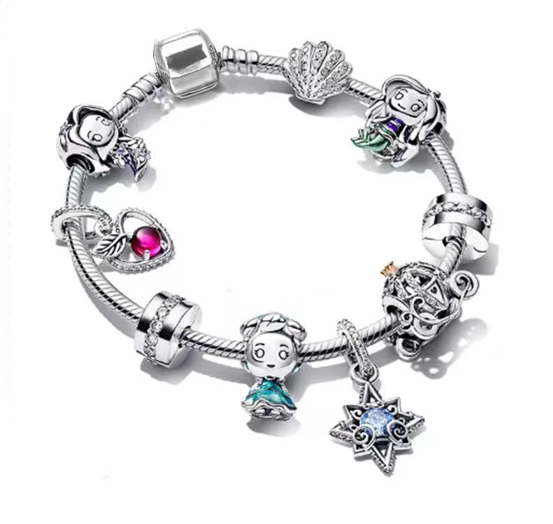 Cute Enamel Disney Princess Dress Charms Bracelet Women