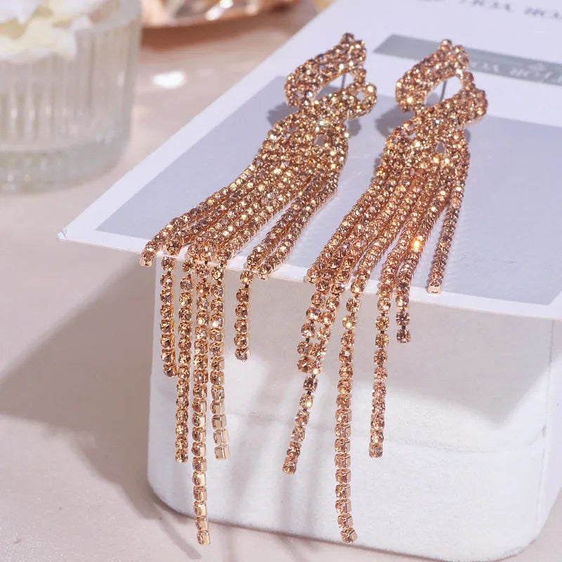 2022 New Sparkling Full Rhinestone Long Tassel Dangle