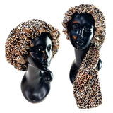 Leopard Print Double Layer Silky Bonnet Adjustable Elastic